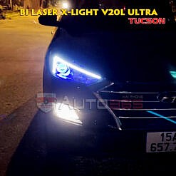 Lắp bi led cho Hyundai Tucson với cặp bi laser Xlight V20L Ultra