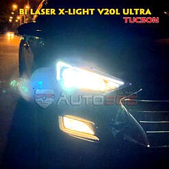 Lắp bi led cho Hyundai Tucson với cặp bi laser Xlight V20L Ultra