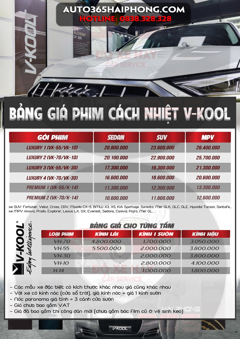 bảng giá film cách nhiệt v-kool